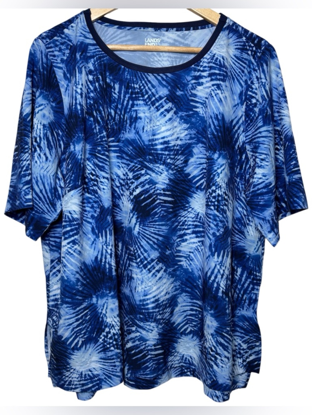 Lands' End Top Tunic Women 1X Performance Stretch Quick Dry Blue White Resort